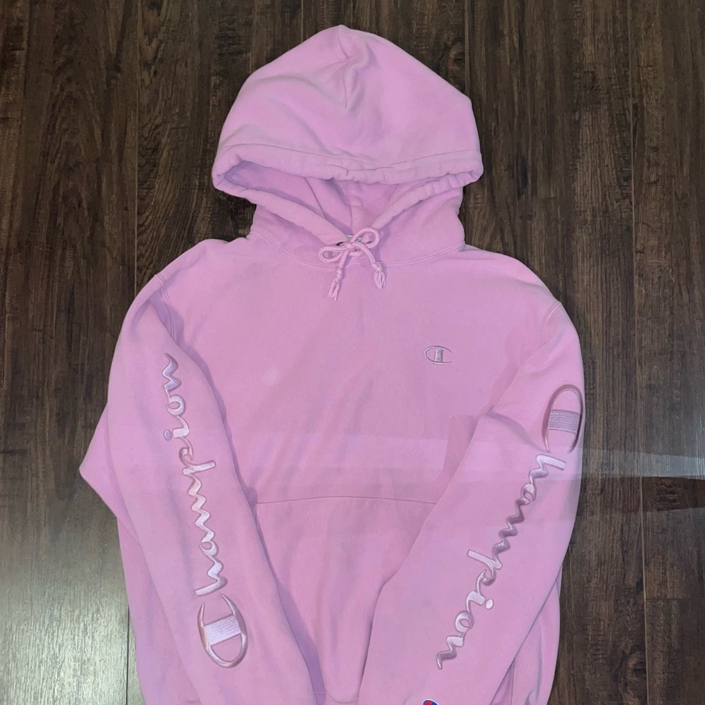 light pink champion reverse weave hoodie